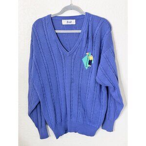 Pringle Of Scotland Cable Knit Golf Sweater Mans M Cotton Blue Embroidered Logo
